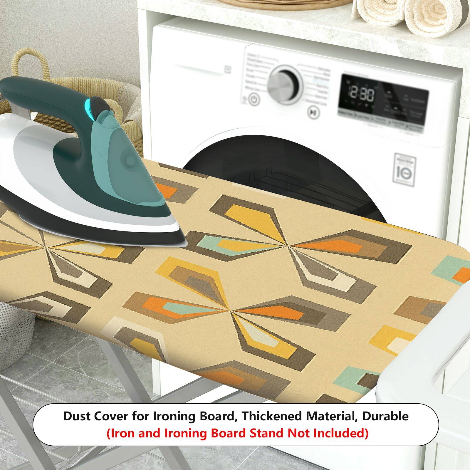 1-Piece Geometric Pattern Yellow Printed Retro  Ironing Board Cover, Universal Size, Without Board