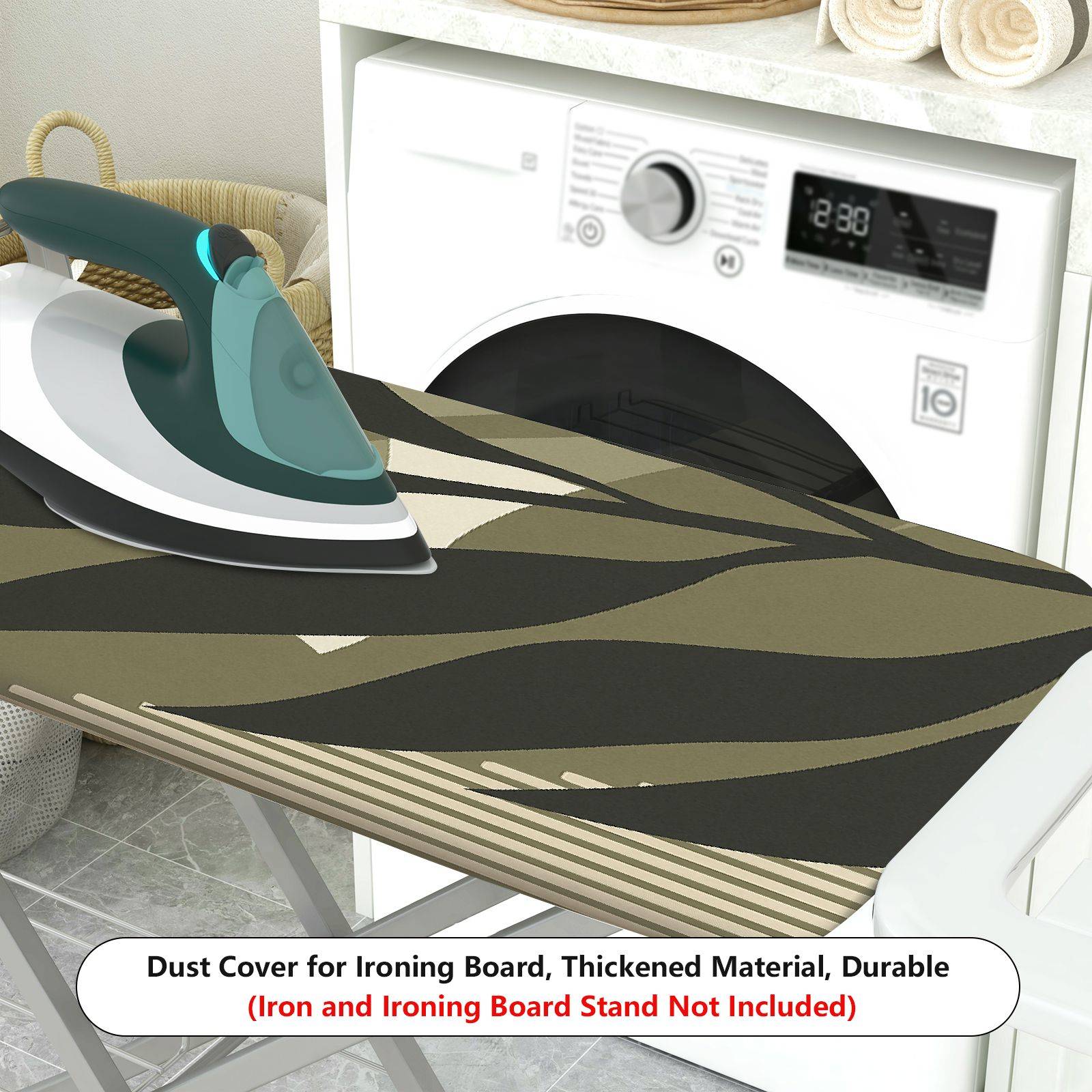 1-Piece Abstract Leaf Green Beige  Ironing Board Cover, Universal Size, Without Board
