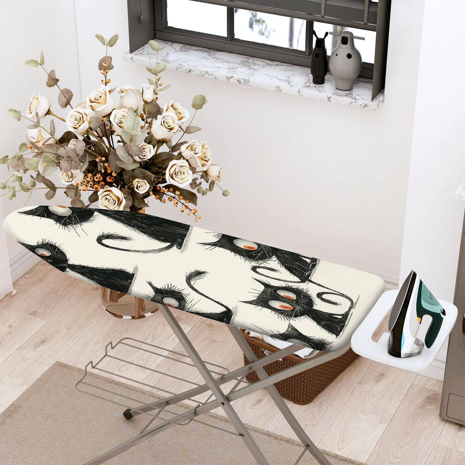 1-Piece Cat Pattern Black  Animal  Ironing Board Cover, Universal Size, Without Board