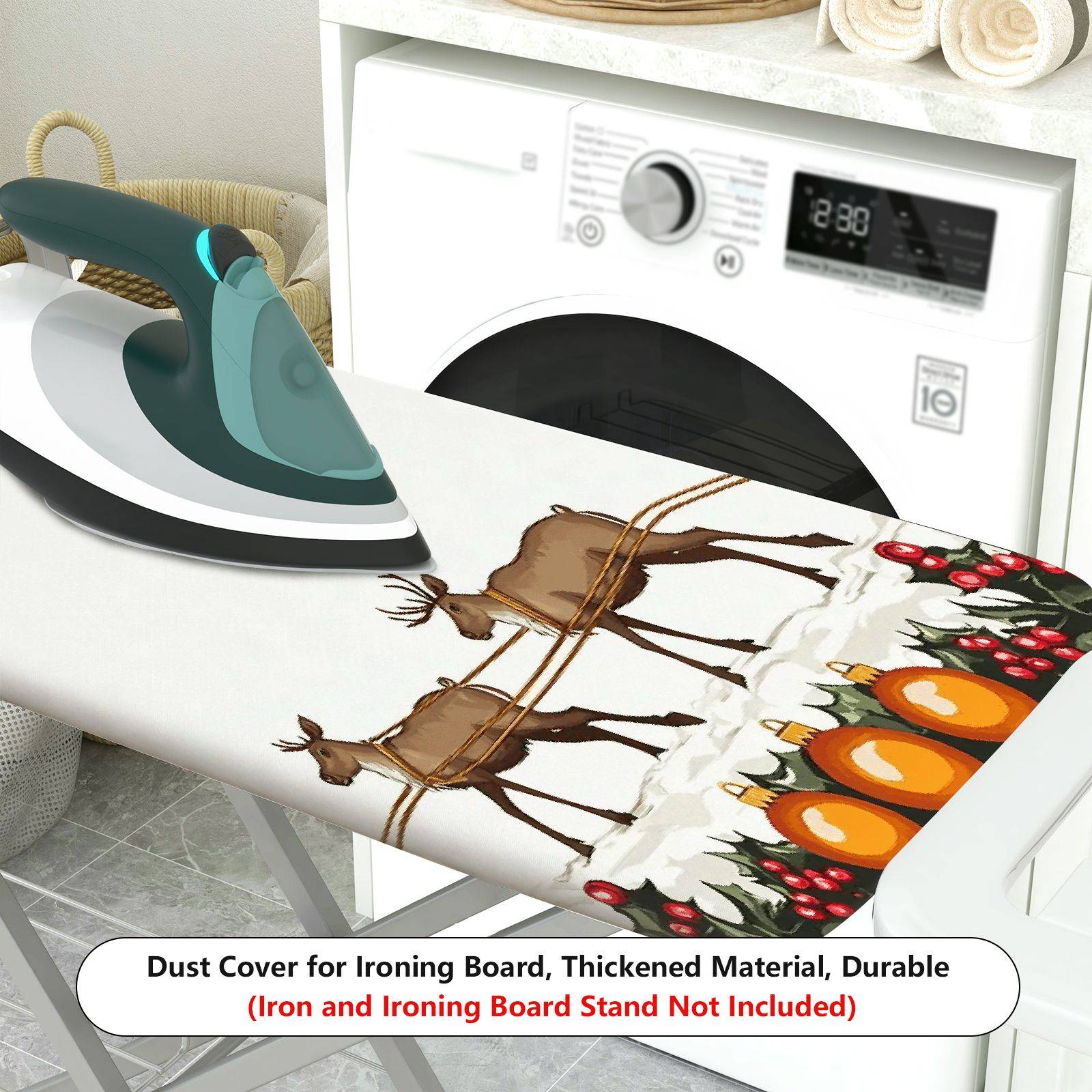 1-Piece Christmas Santa Reindeer Sleigh  Ironing Board Cover, Universal Size, Without Board