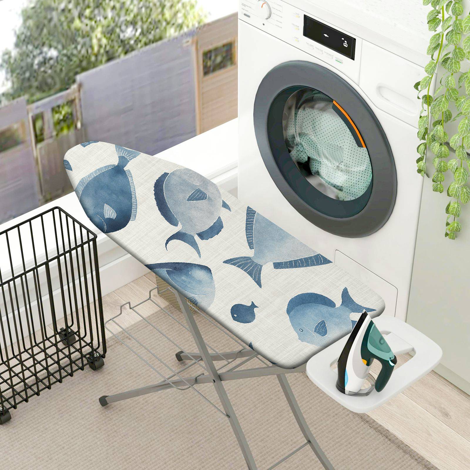 1-Piece Fish Ocean Blue  Ironing Board Cover, Universal Size, Without Board