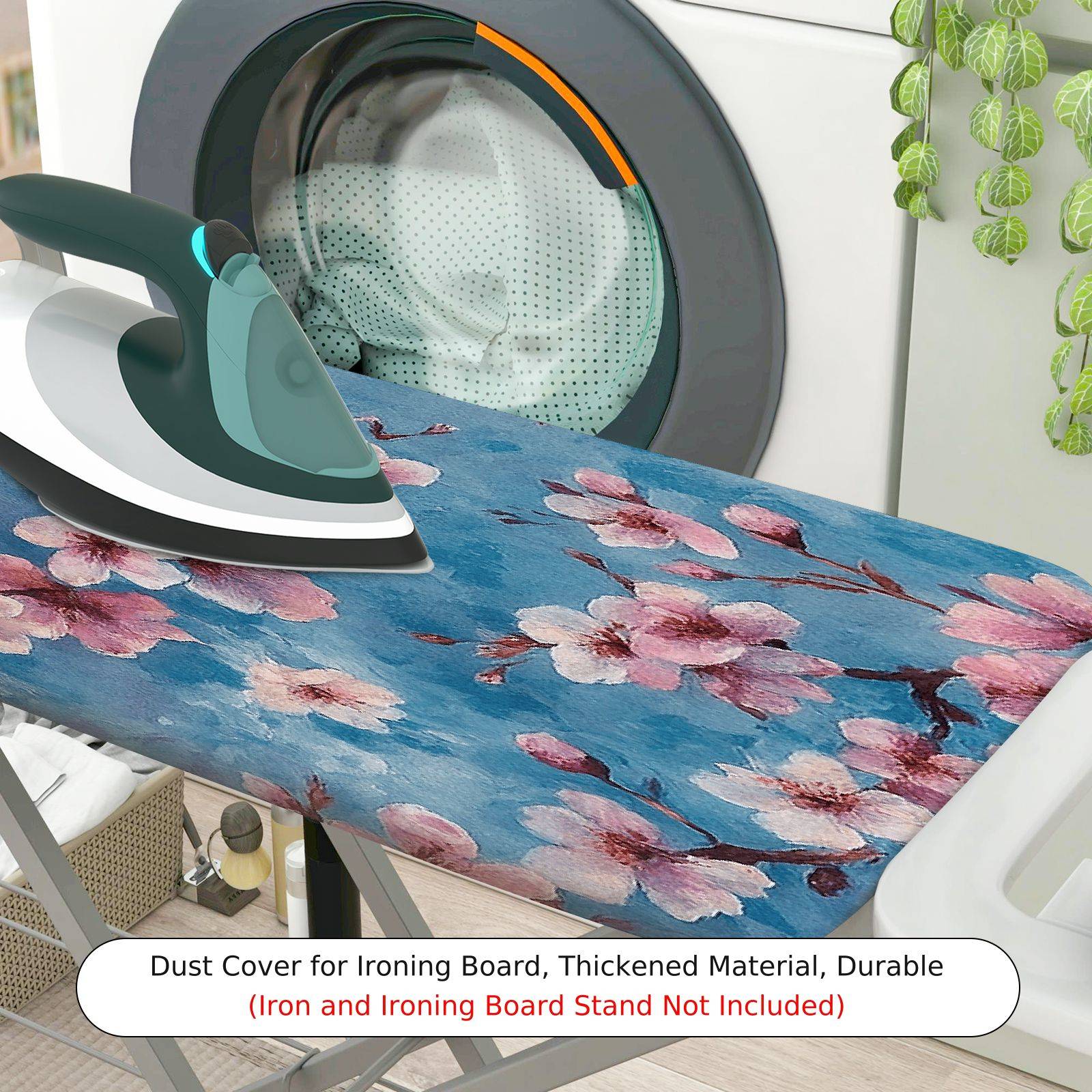 1-Piece Floral Blue Pink Blossom  Ironing Board Cover, Universal Size, Without Board