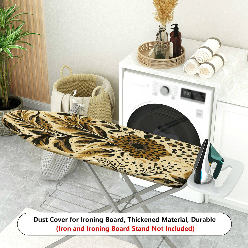 1-Piece Floral Pattern Beige Black Leaves  Ironing Board Cover, Universal Size, Without Board