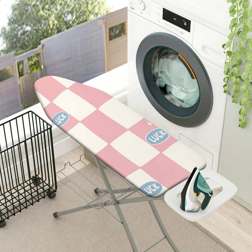 1-Piece Pink Checkered Luck  Ironing Board Cover, Universal Size, Without Board