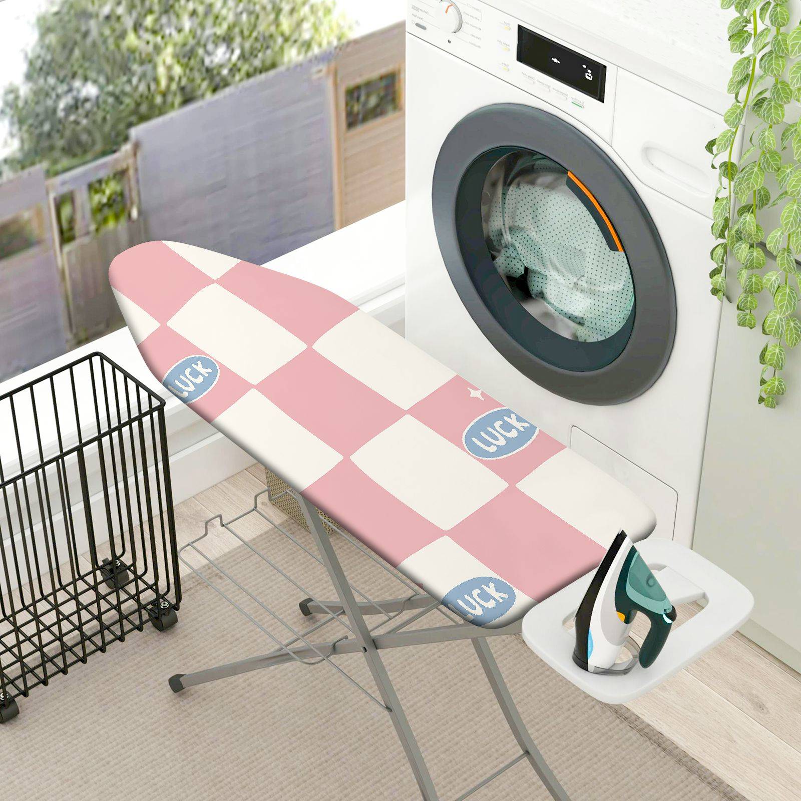 1-Piece Pink Checkered Luck  Ironing Board Cover, Universal Size, Without Board