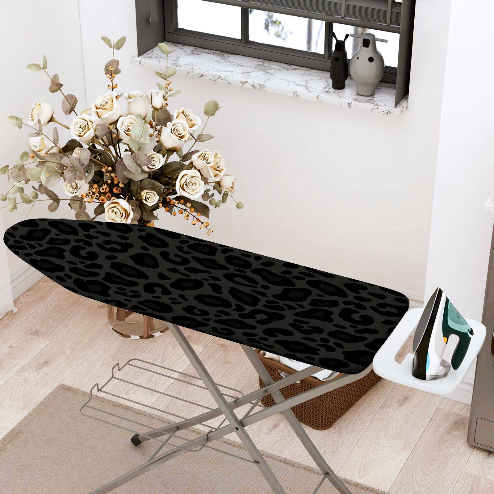 1-Piece Leopard Print Black Pattern Animal  Ironing Board Cover, Universal Size, Without Board