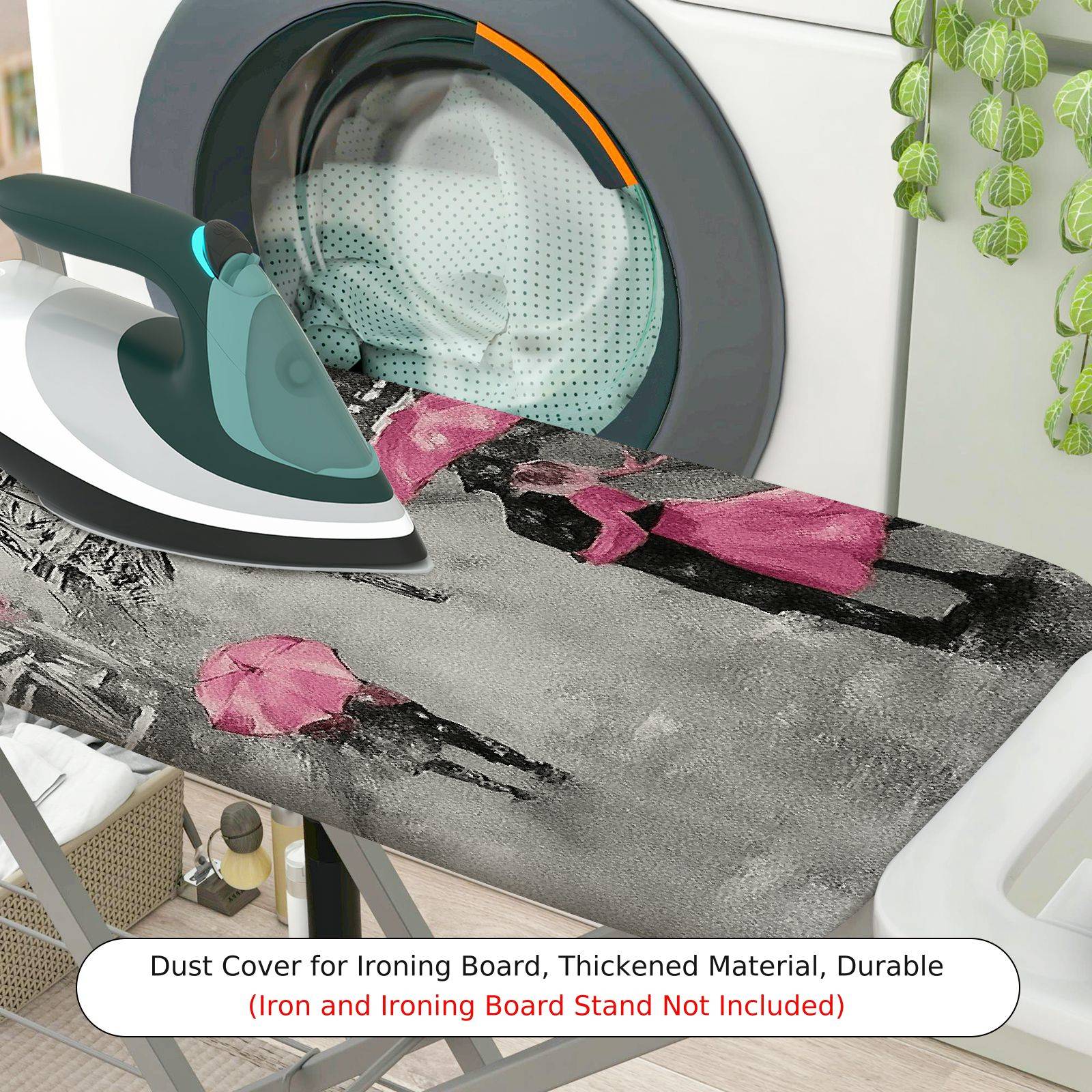 1-Piece Paris Eiffel Tower Pink Umbrellas  Ironing Board Cover, Universal Size, Without Board