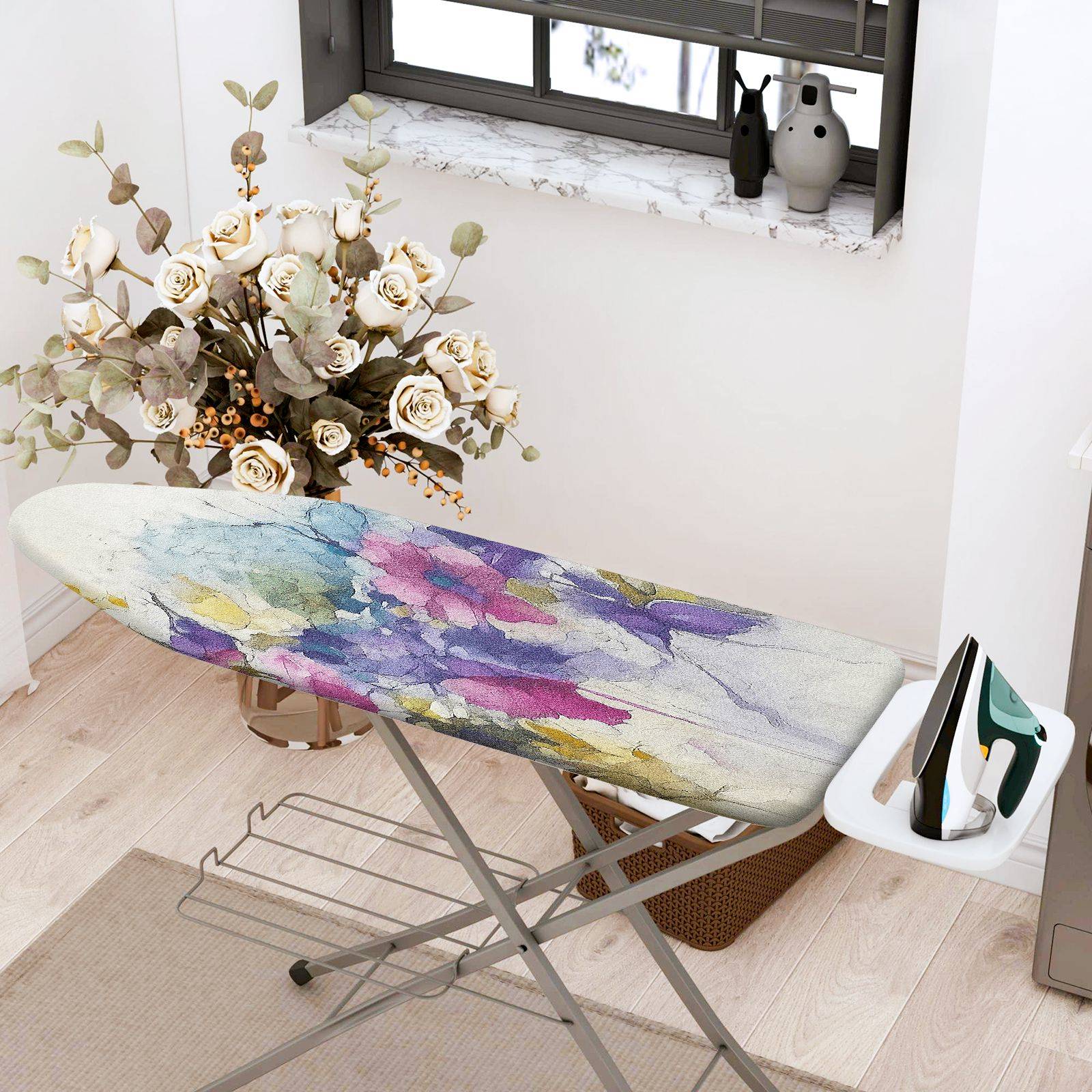 1-Piece Watercolor Floral Abstract  Ironing Board Cover, Universal Size, Without Board