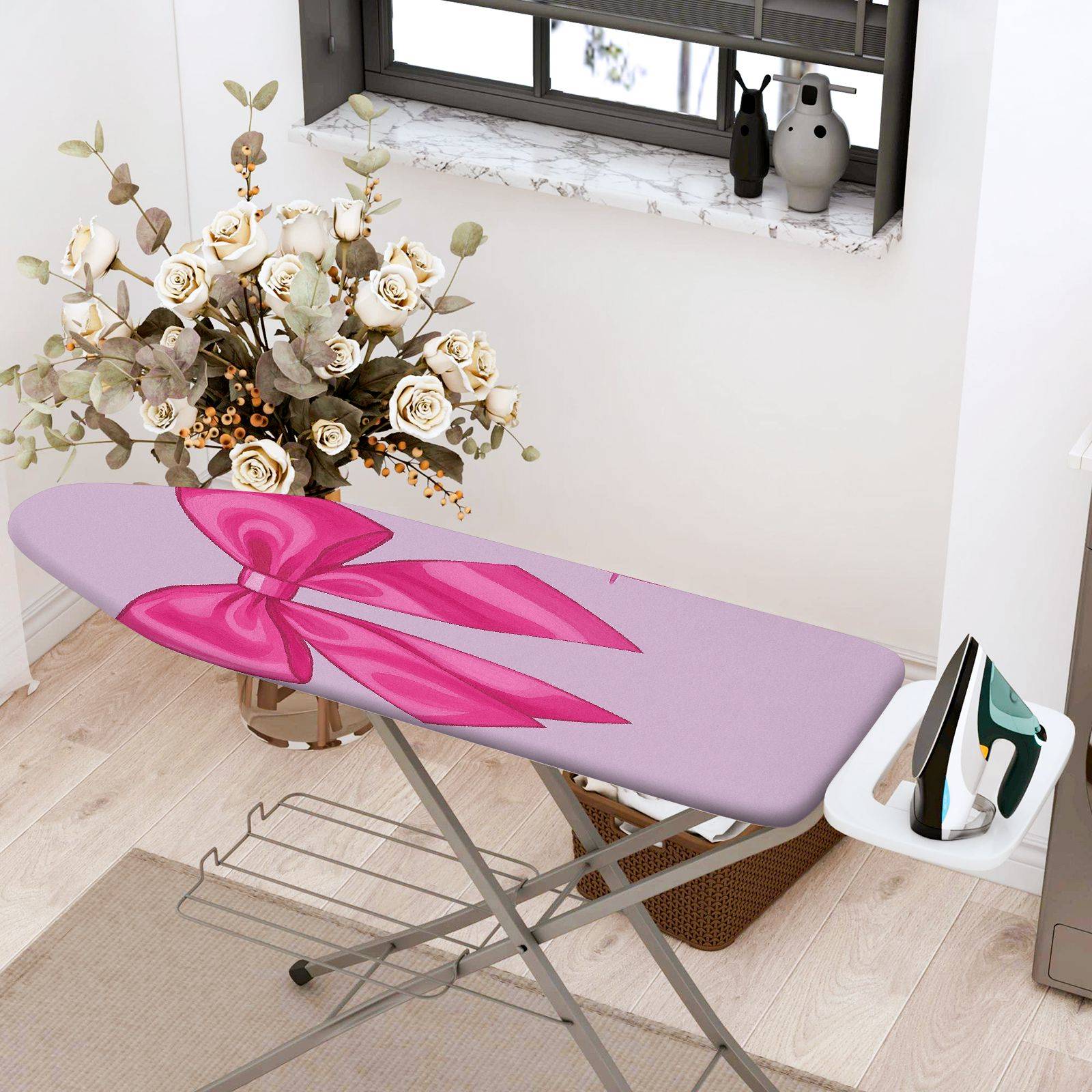 1-Piece Pink Bow Ribbon  Ironing Board Cover, Universal Size, Without Board
