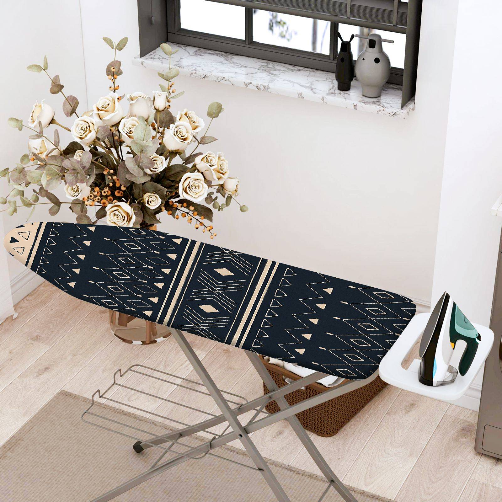 1-Piece Geometric Pattern Black Beige  Ironing Board Cover, Universal Size, Without Board