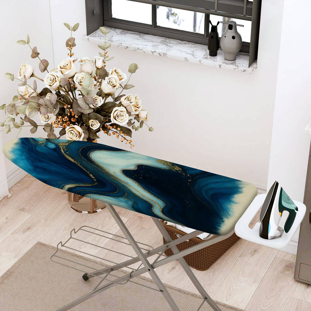 1-Piece Marble Abstract Blue Gold  Ironing Board Cover, Universal Size, Without Board