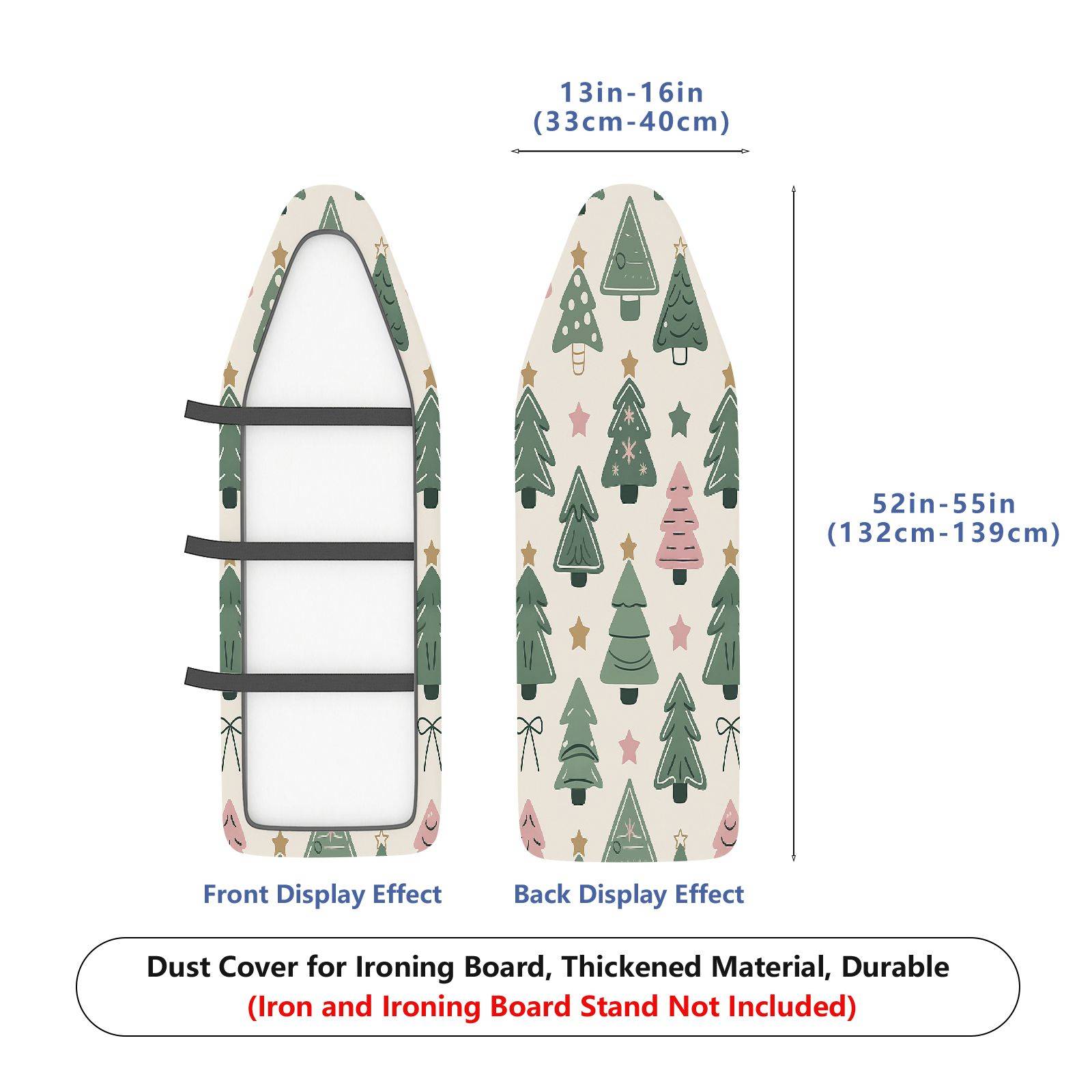1-Piece Christmas Trees Stars Bows  Ironing Board Cover, Universal Size, Without Board