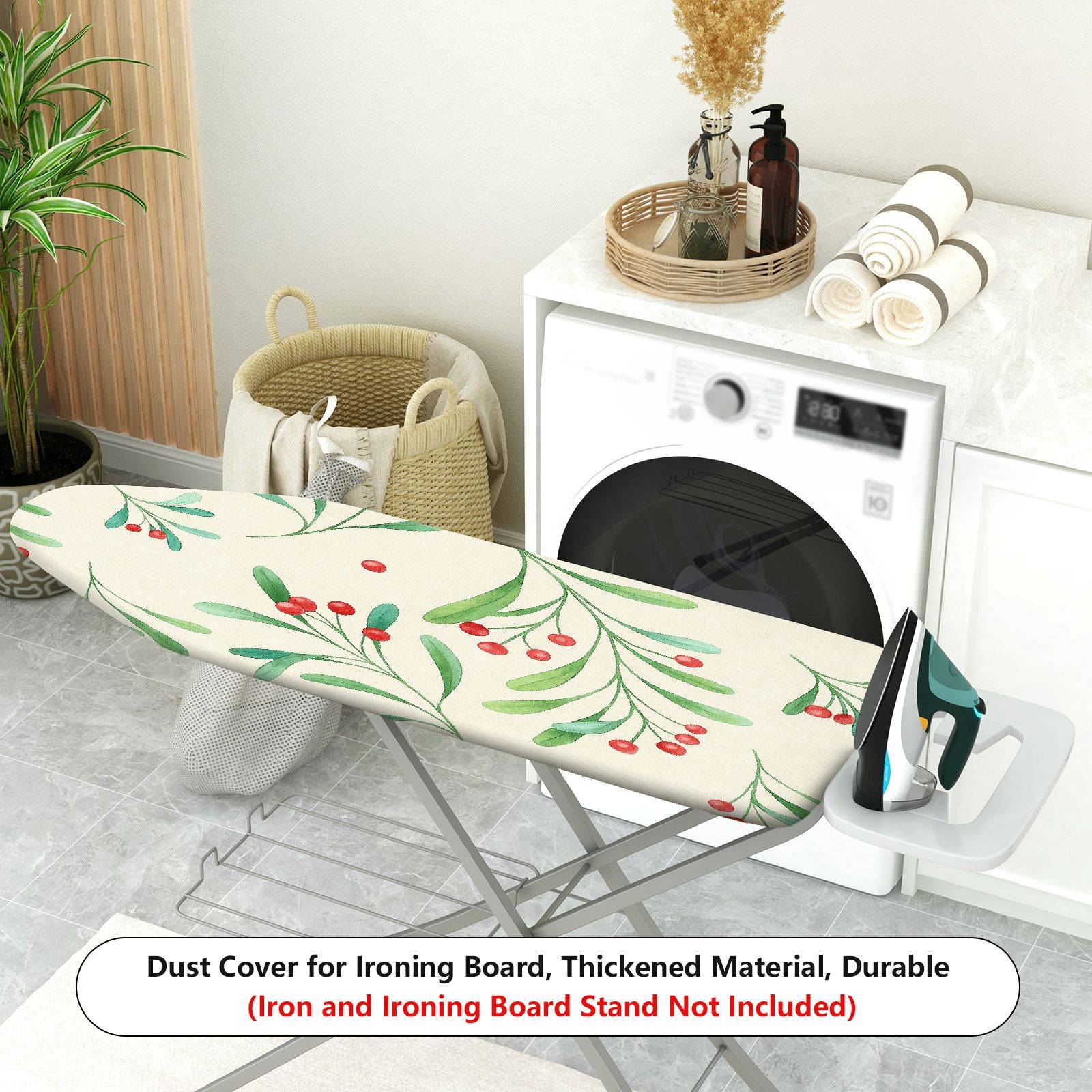 1-Piece Christmas Leaves Berries Decor Pattern  Ironing Board Cover, Universal Size, Without Board