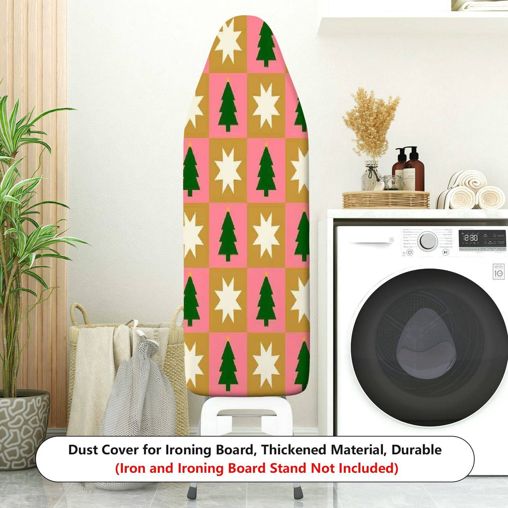 1-Piece Christmas Trees Stars Pink  Ironing Board Cover, Universal Size, Without Board