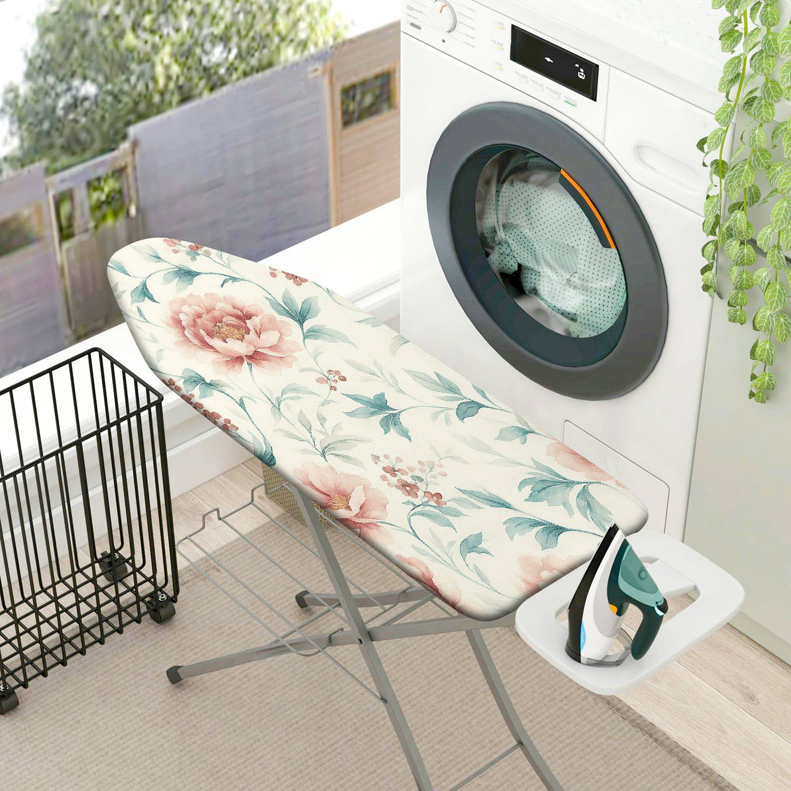 1-Piece Floral Pattern Pink Green  Ironing Board Cover, Universal Size, Without Board