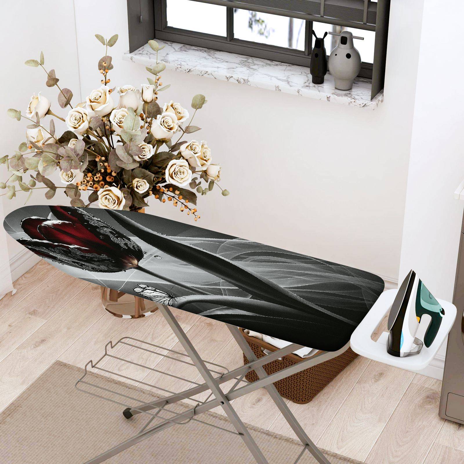 1-Piece Elegant Floral Butterfly  Ironing Board Cover, Universal Size, Without Board