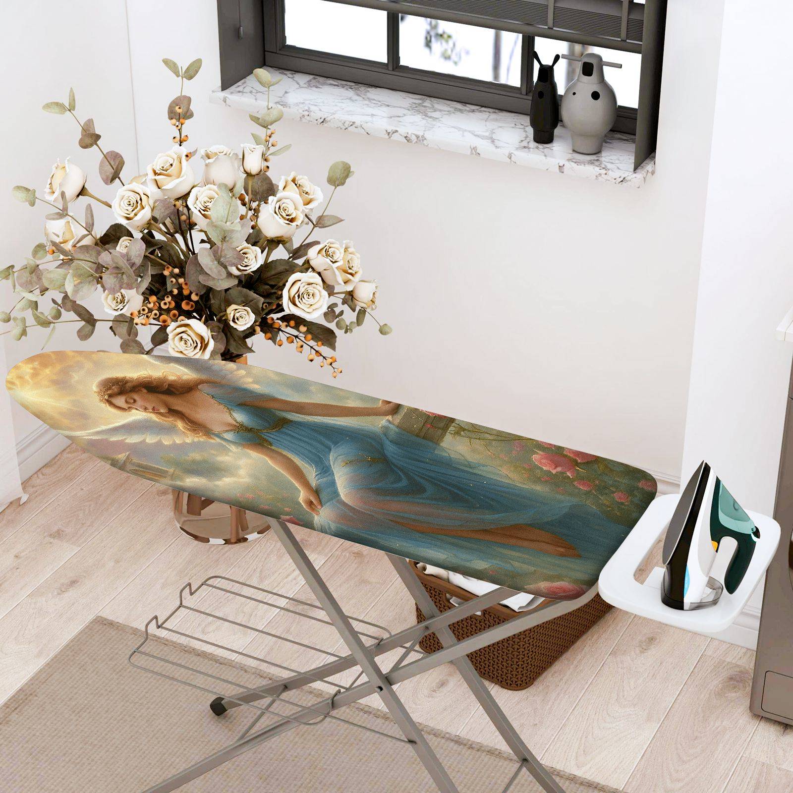 1-Piece Angelic Blooming Elegant  Ironing Board Cover, Universal Size, Without Board