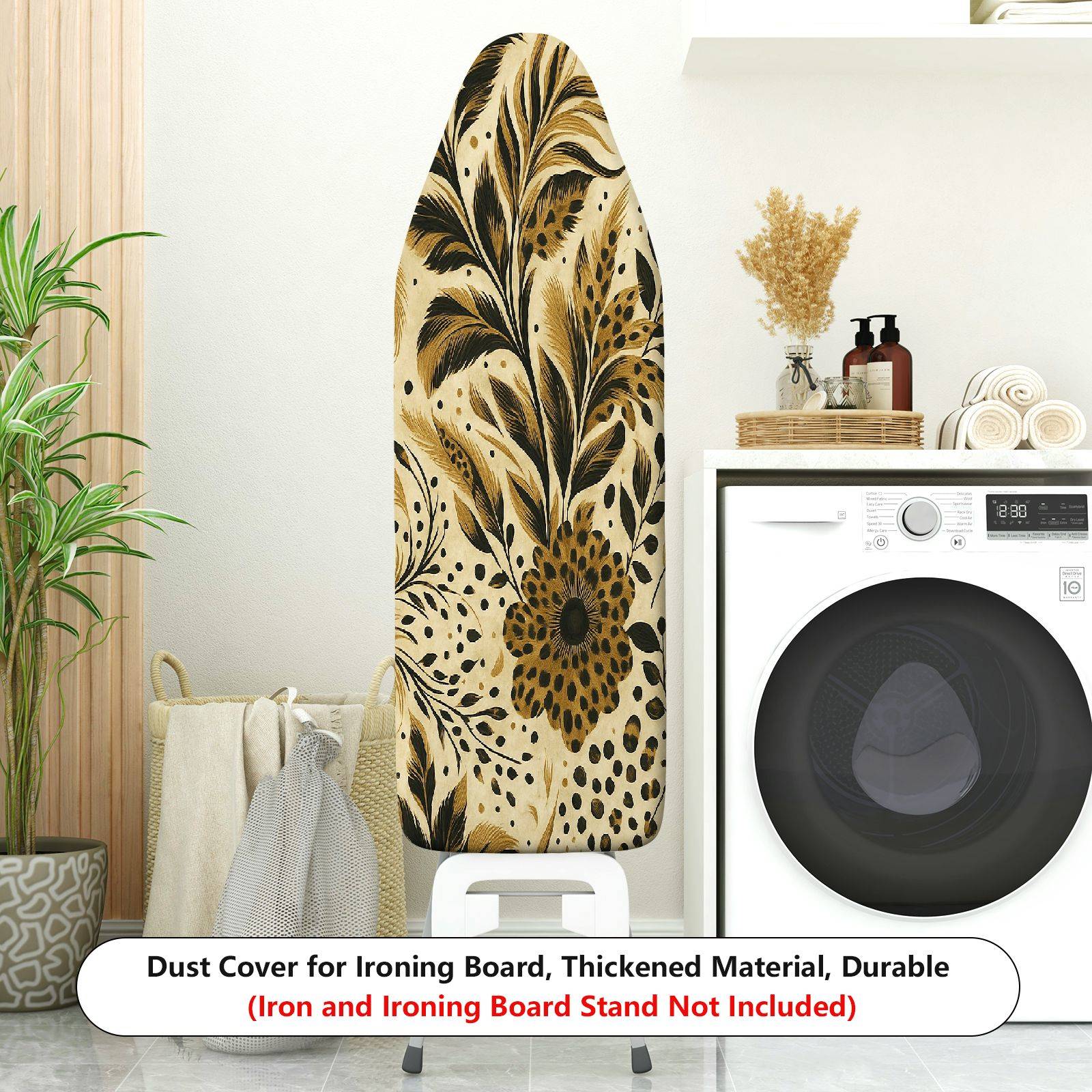1-Piece Floral Pattern Beige Black Leaves  Ironing Board Cover, Universal Size, Without Board