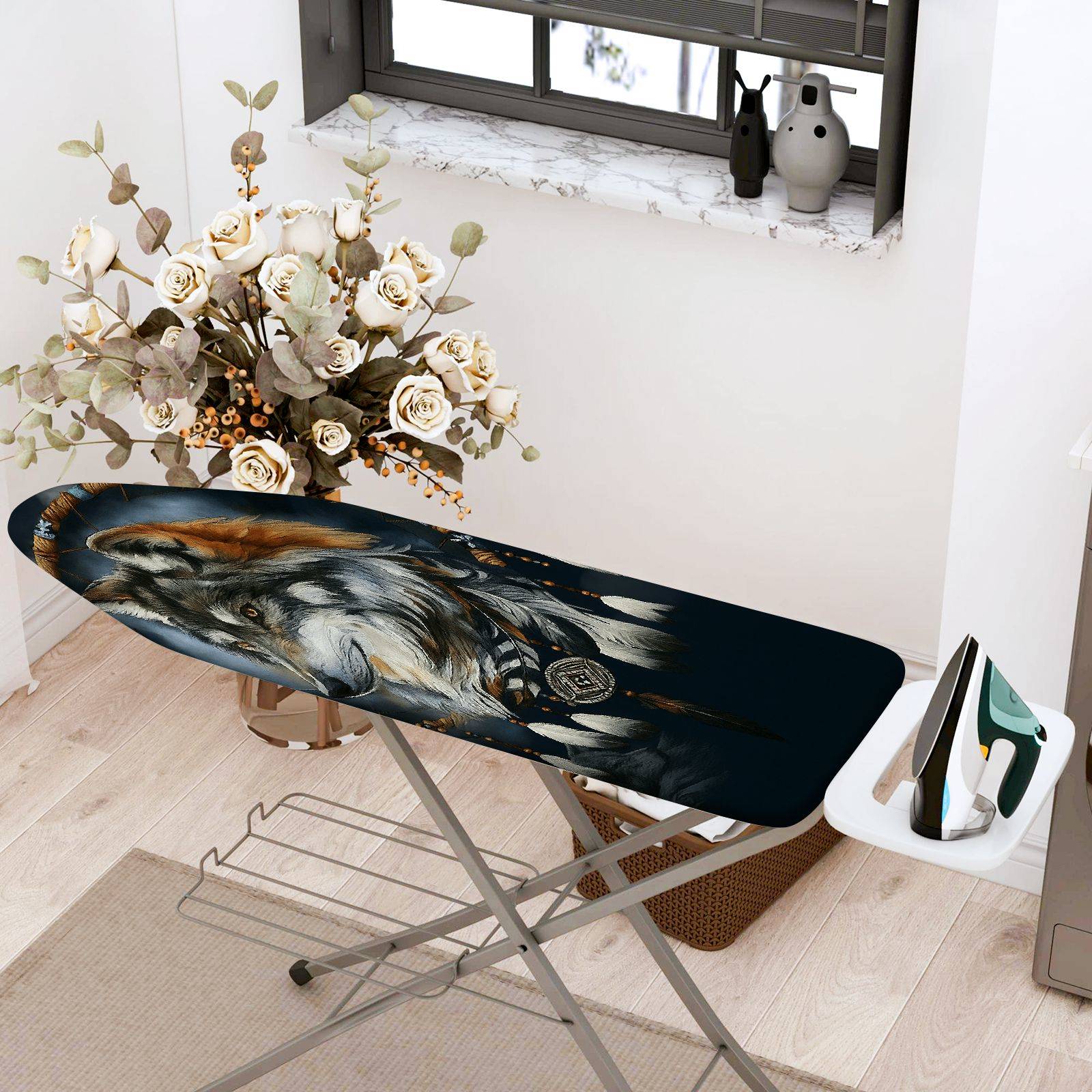 1-Piece Animal Wolf Dreamcatcher Art  Ironing Board Cover, Universal Size, Without Board