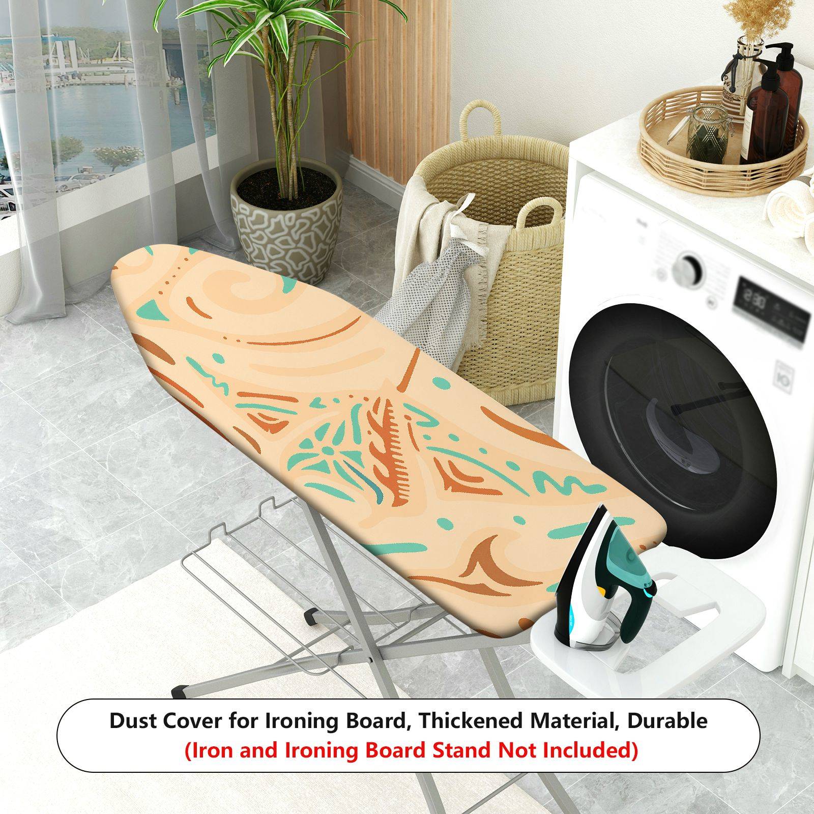 1-Piece Abstract Swirl Beige Aqua  Ironing Board Cover, Universal Size, Without Board