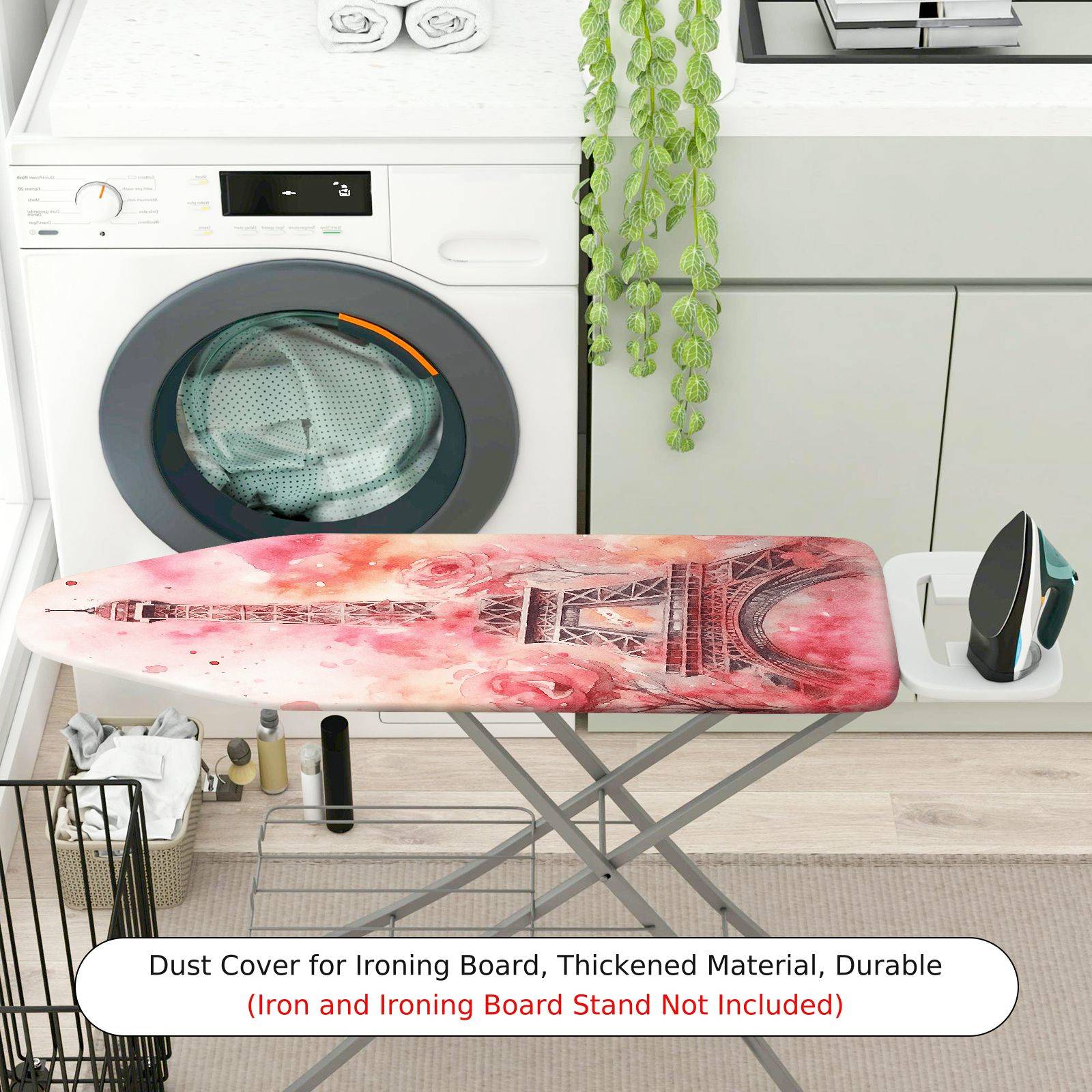 1-Piece Eiffel Tower Floral Pink  Ironing Board Cover, Universal Size, Without Board