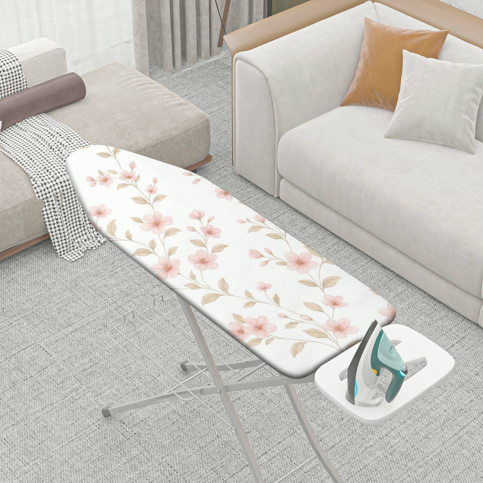 1-Piece Floral Blossom Beige  Ironing Board Cover, Universal Size, Without Board
