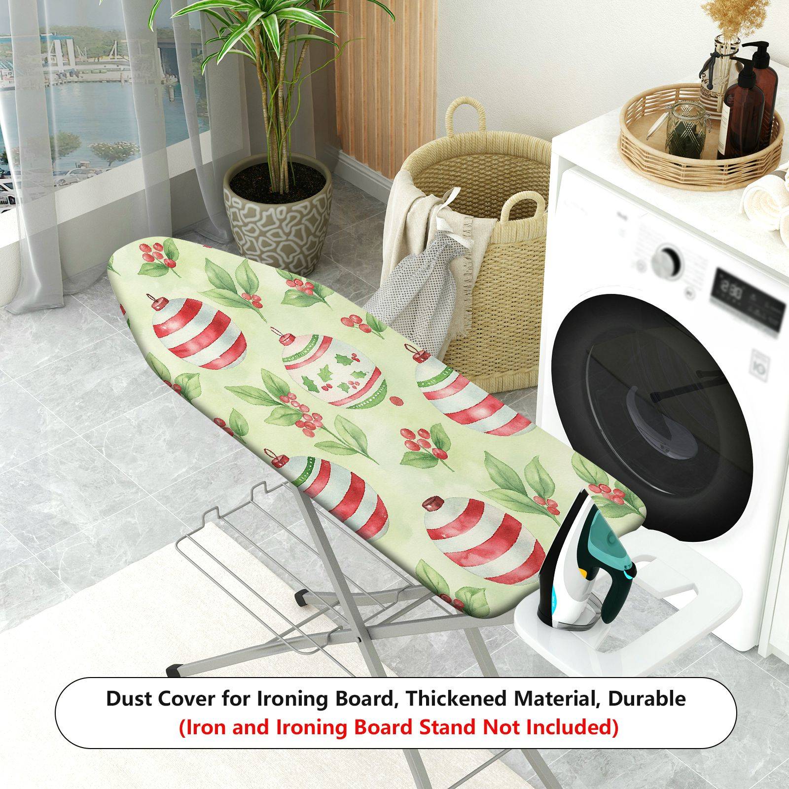 1-Piece Holiday Christmas Decorative Pattern Holly Leaves Household  Ironing Board Cover, Universal Size, Without Board