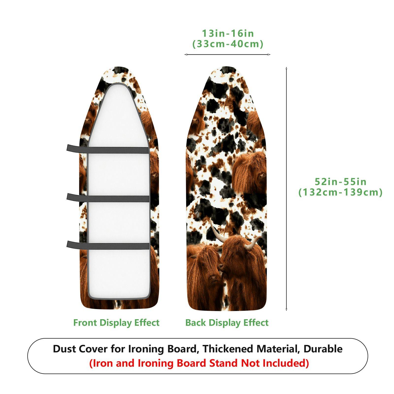 1-Piece Animal Print Cow Highland Cattle  Ironing Board Cover, Universal Size, Without Board