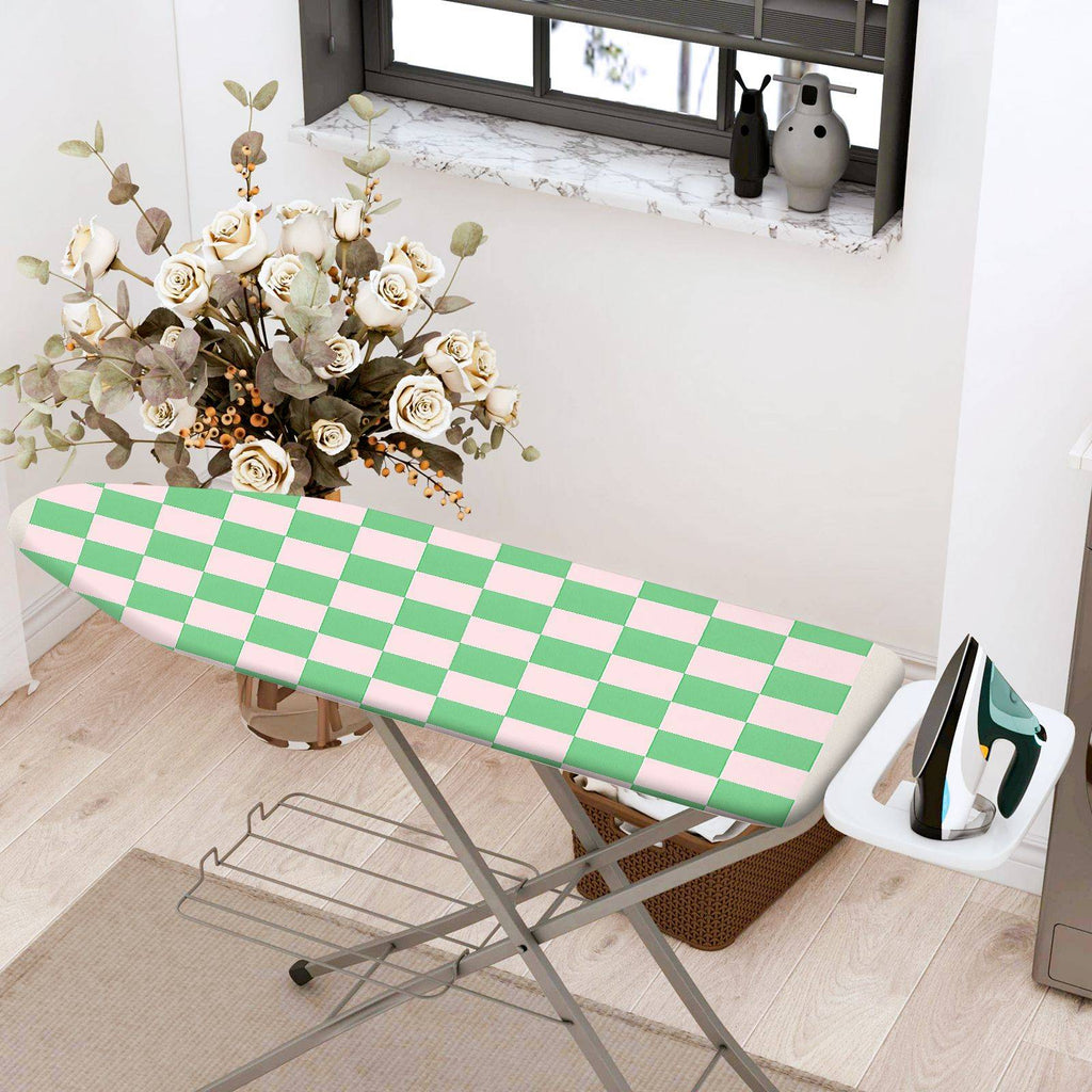 1-Piece Checkerboard Pattern Green Pink  Ironing Board Cover, Universal Size, Without Board