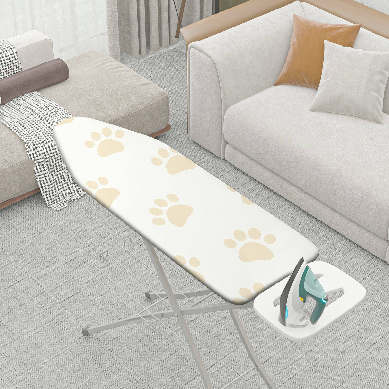 1-Piece Cute Paw Print Beige Minimalist  Ironing Board Cover, Universal Size, Without Board