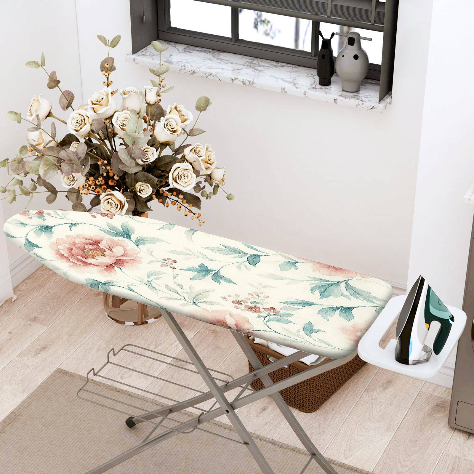 1-Piece Floral Pattern Pink Green  Ironing Board Cover, Universal Size, Without Board