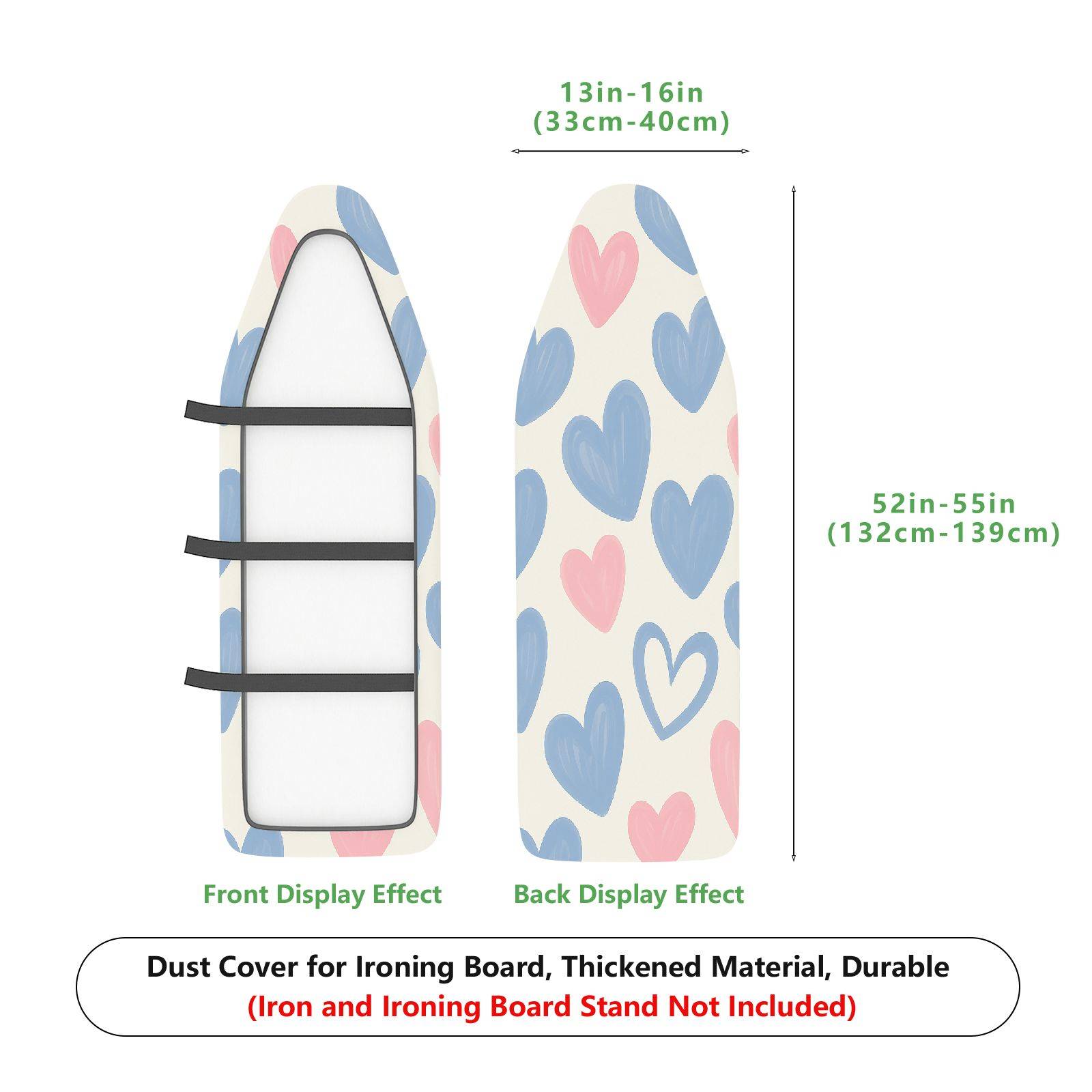 1-Piece Heart Pattern Pink Blue  Ironing Board Cover, Universal Size, Without Board