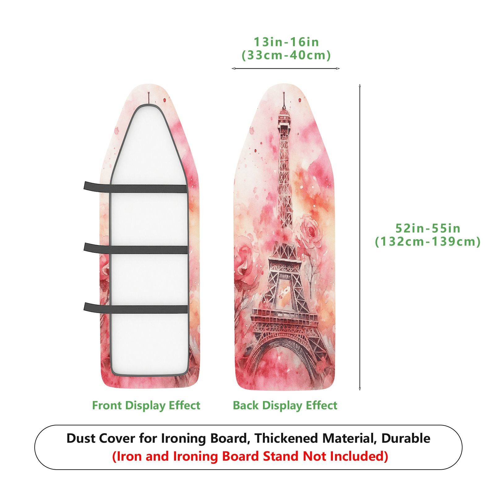 1-Piece Eiffel Tower Floral Pink  Ironing Board Cover, Universal Size, Without Board