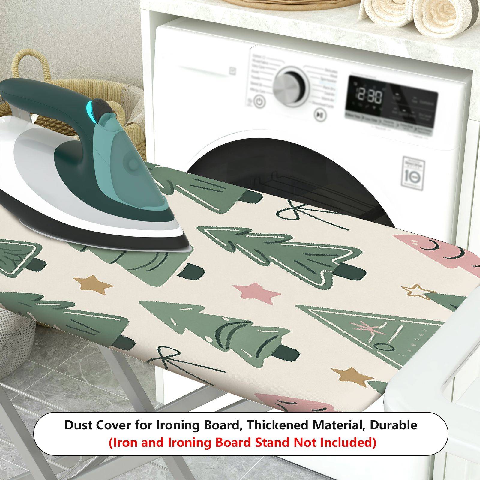 1-Piece Christmas Trees Stars Bows  Ironing Board Cover, Universal Size, Without Board