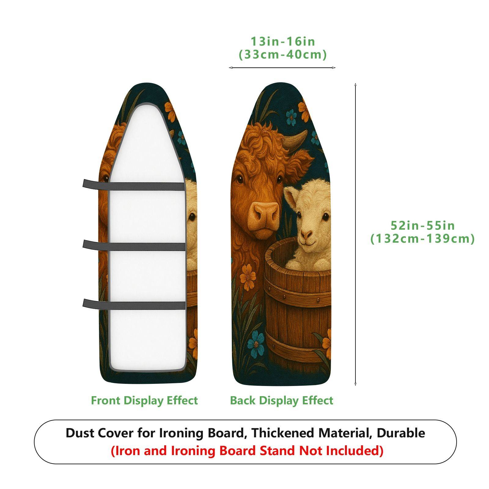 1-Piece Animal Farm Rustic Floral  Ironing Board Cover, Universal Size, Without Board