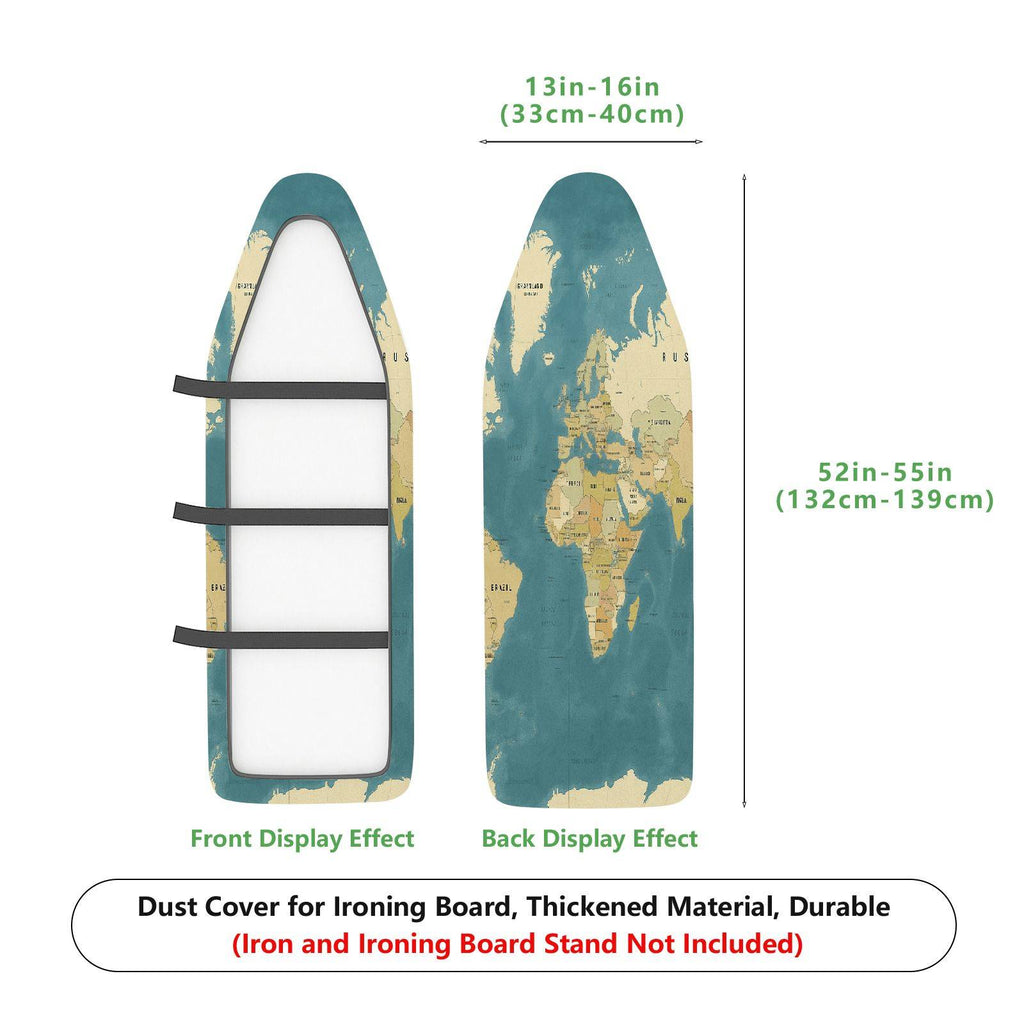 1-Piece Vintage Map Retro Travel World  Ironing Board Cover, Universal Size, Without Board
