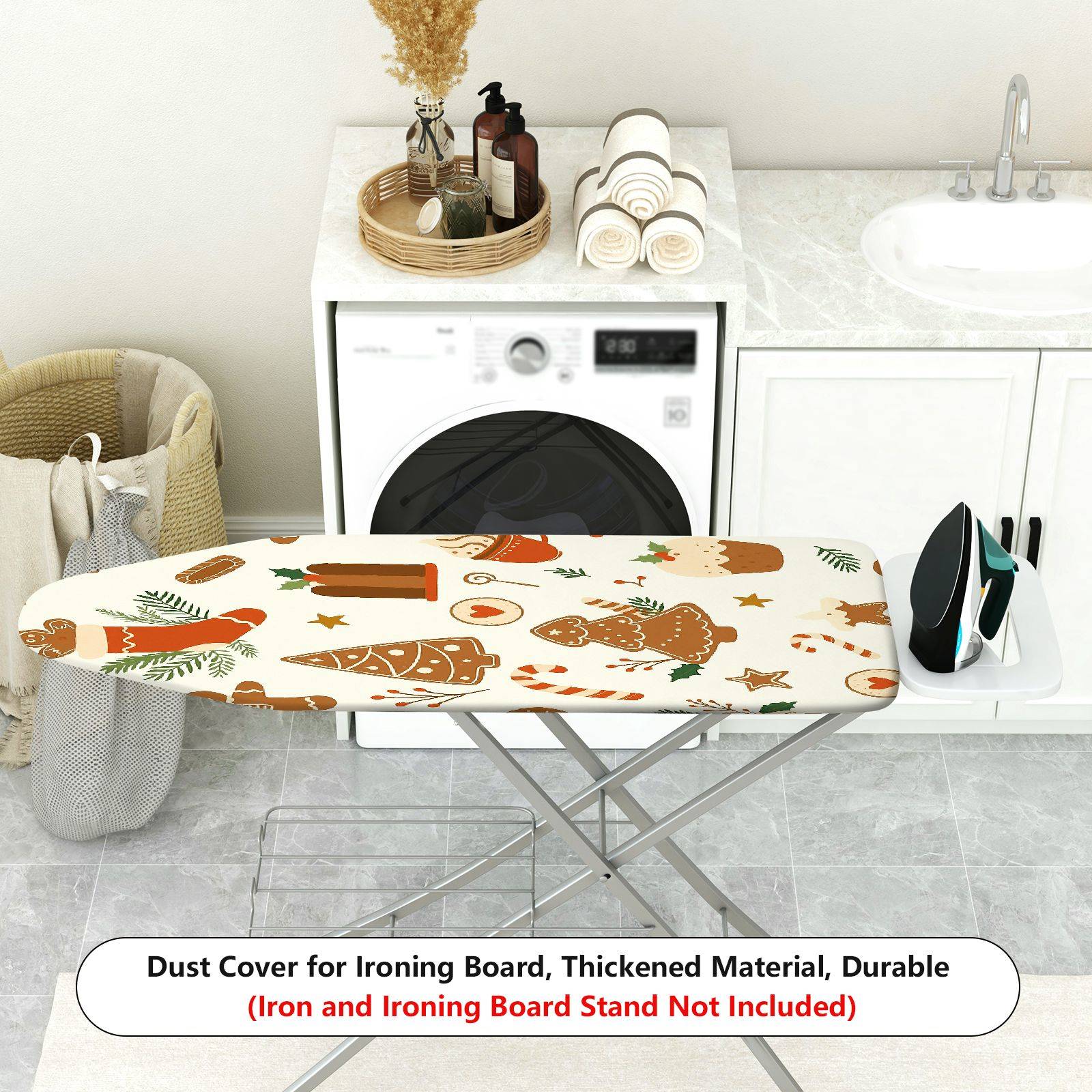 1-Piece Christmas Gingerbread Candy Cane  Ironing Board Cover, Universal Size, Without Board