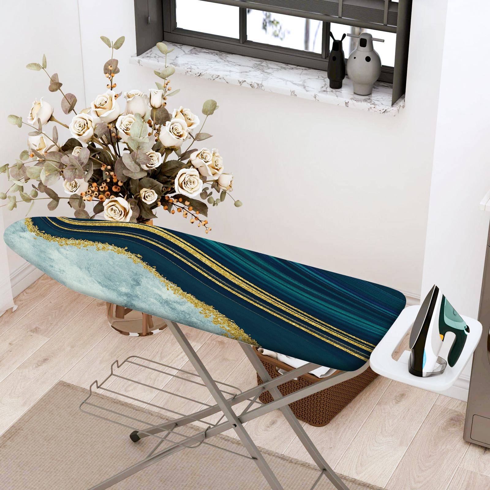 1-Piece Abstract Art Pattern Navy Gold  Ironing Board Cover, Universal Size, Without Board