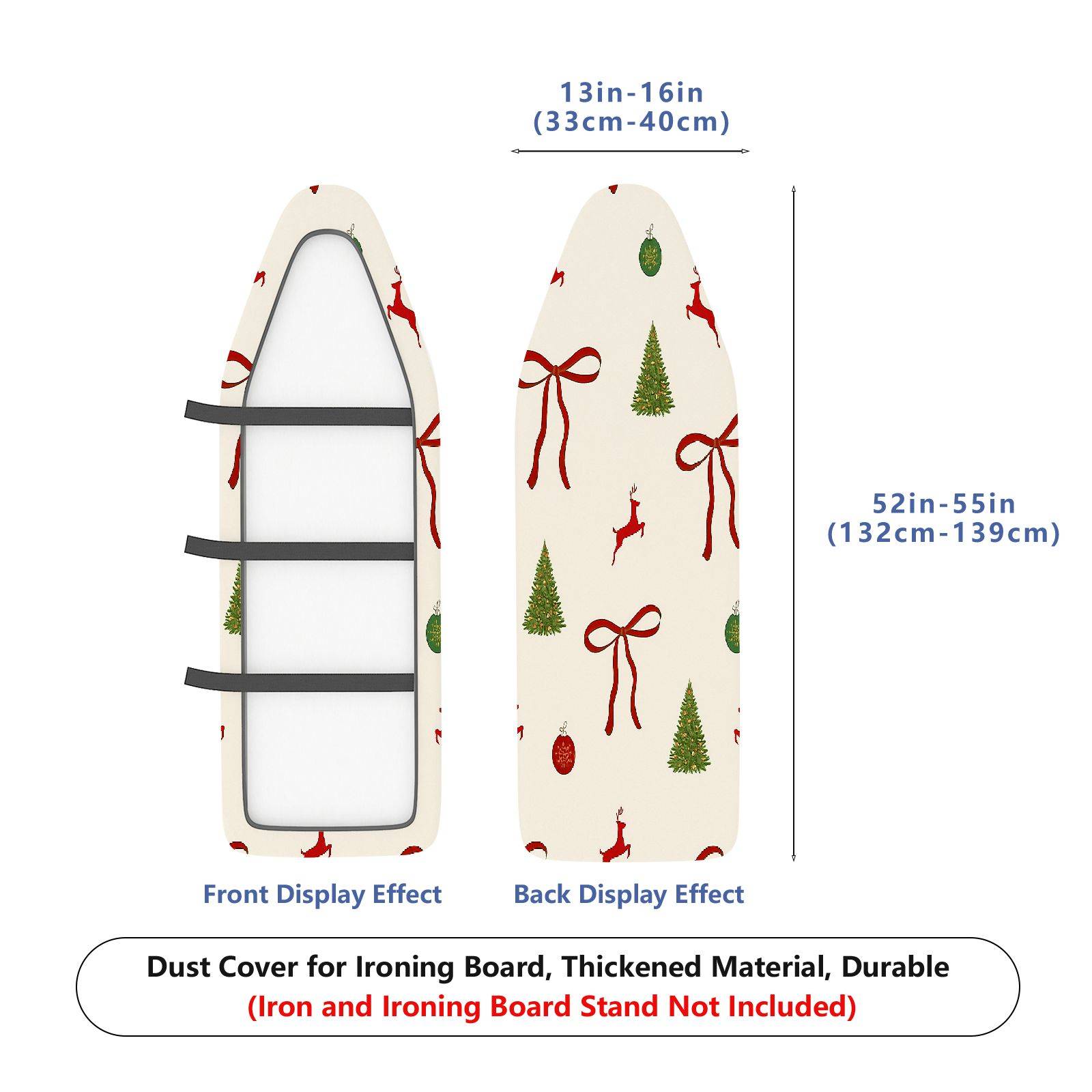 1-Piece Christmas Reindeer Ribbon  Ironing Board Cover, Universal Size, Without Board