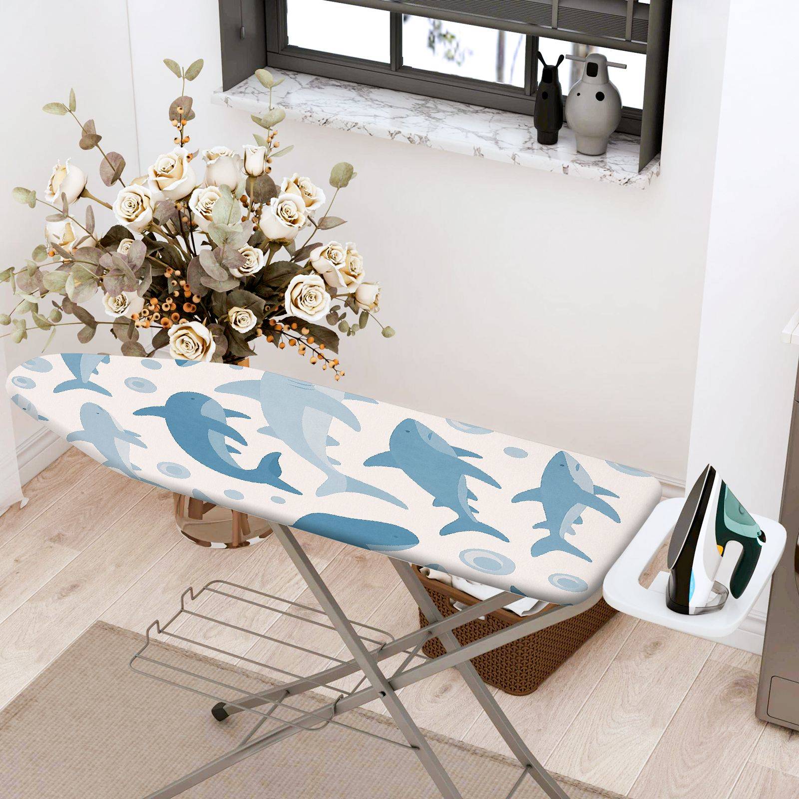 1-Piece Ocean Aquatic Dolphin  Ironing Board Cover, Universal Size, Without Board
