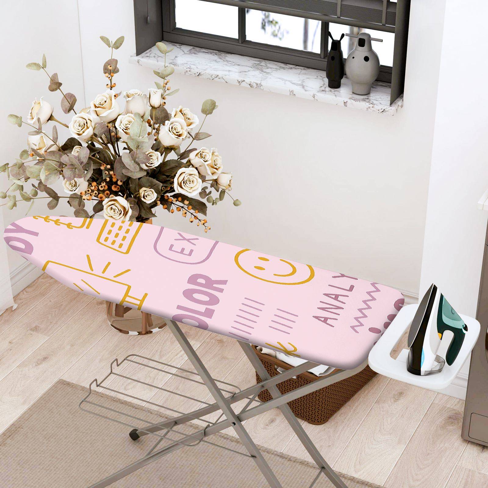 1-Piece Pink  Smile Abstract  Ironing Board Cover, Universal Size, Without Board