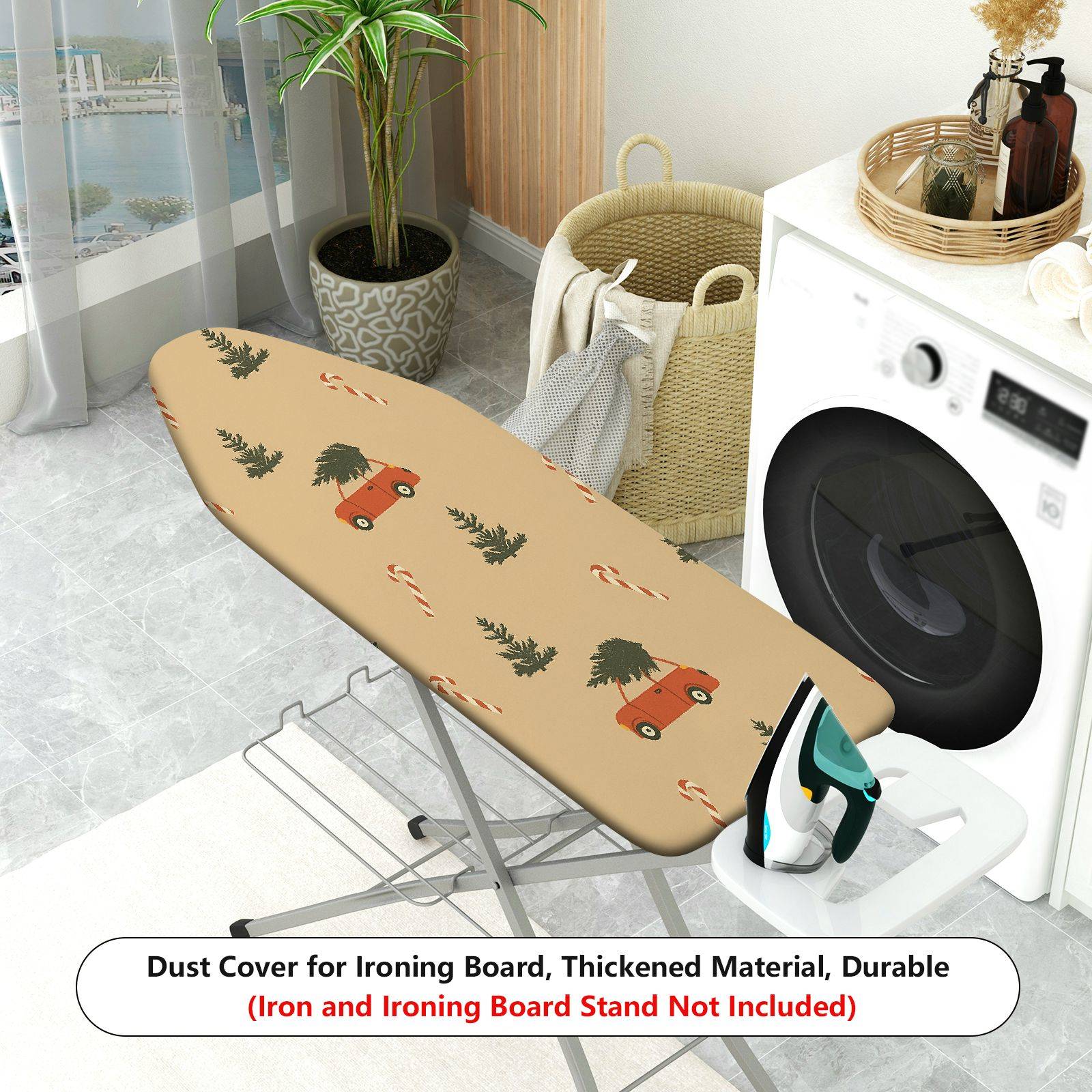 1-Piece Christmas Tree Candy Cane Car  Ironing Board Cover, Universal Size, Without Board