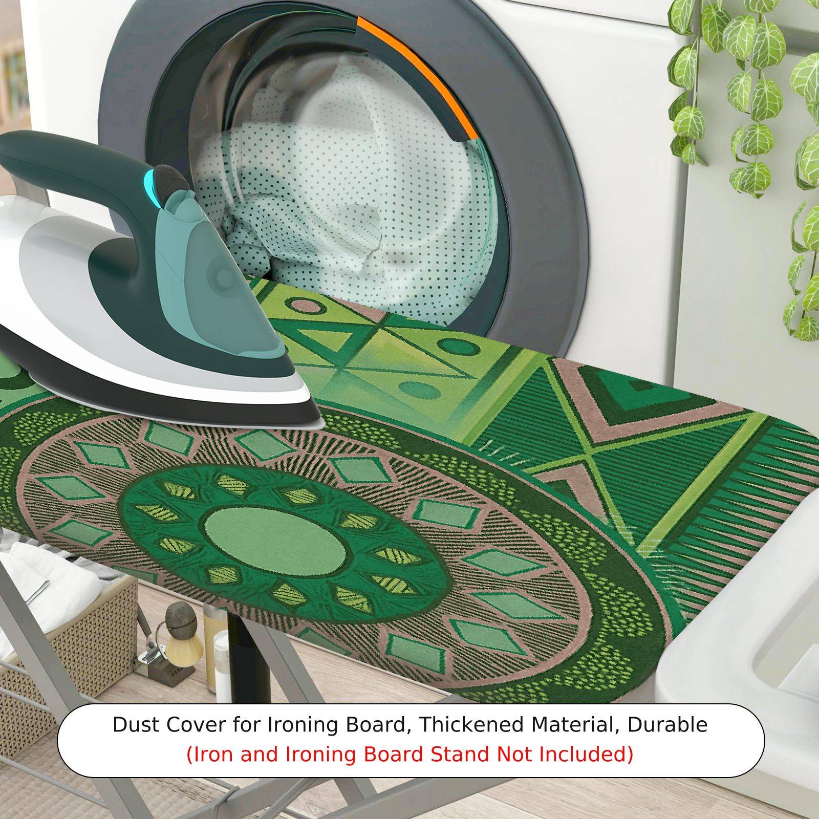 1-Piece African Green Geometric  Ironing Board Cover, Universal Size, Without Board