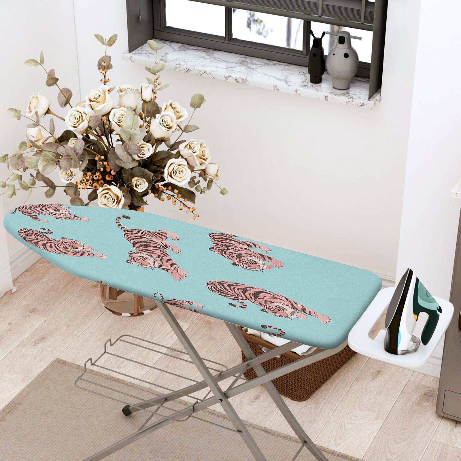 1-Piece Tiger Pattern Blue Animal Theme  Ironing Board Cover, Universal Size, Without Board