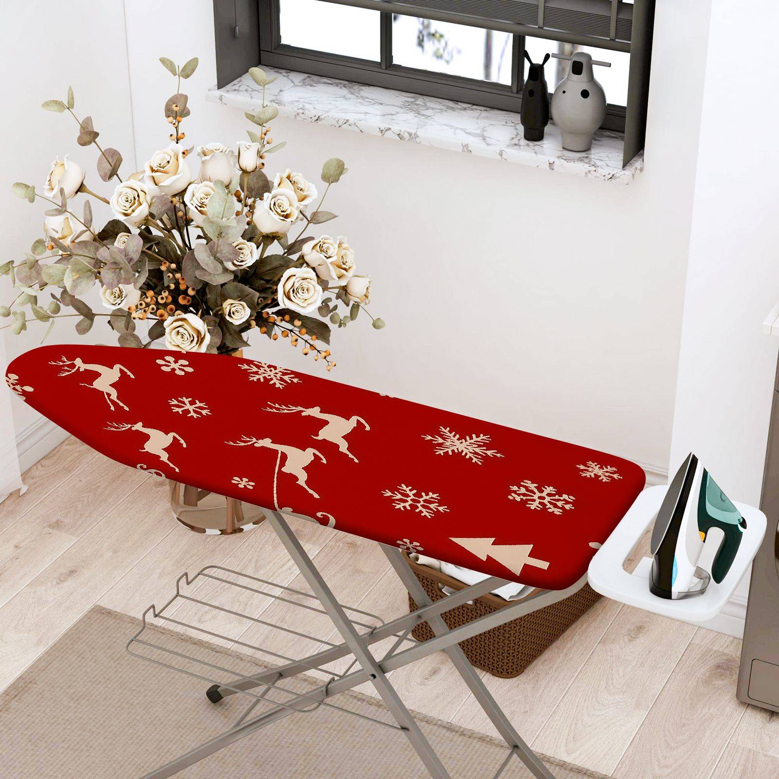 1-Piece Reindeer Snowflake Christmas  Ironing Board Cover, Universal Size, Without Board