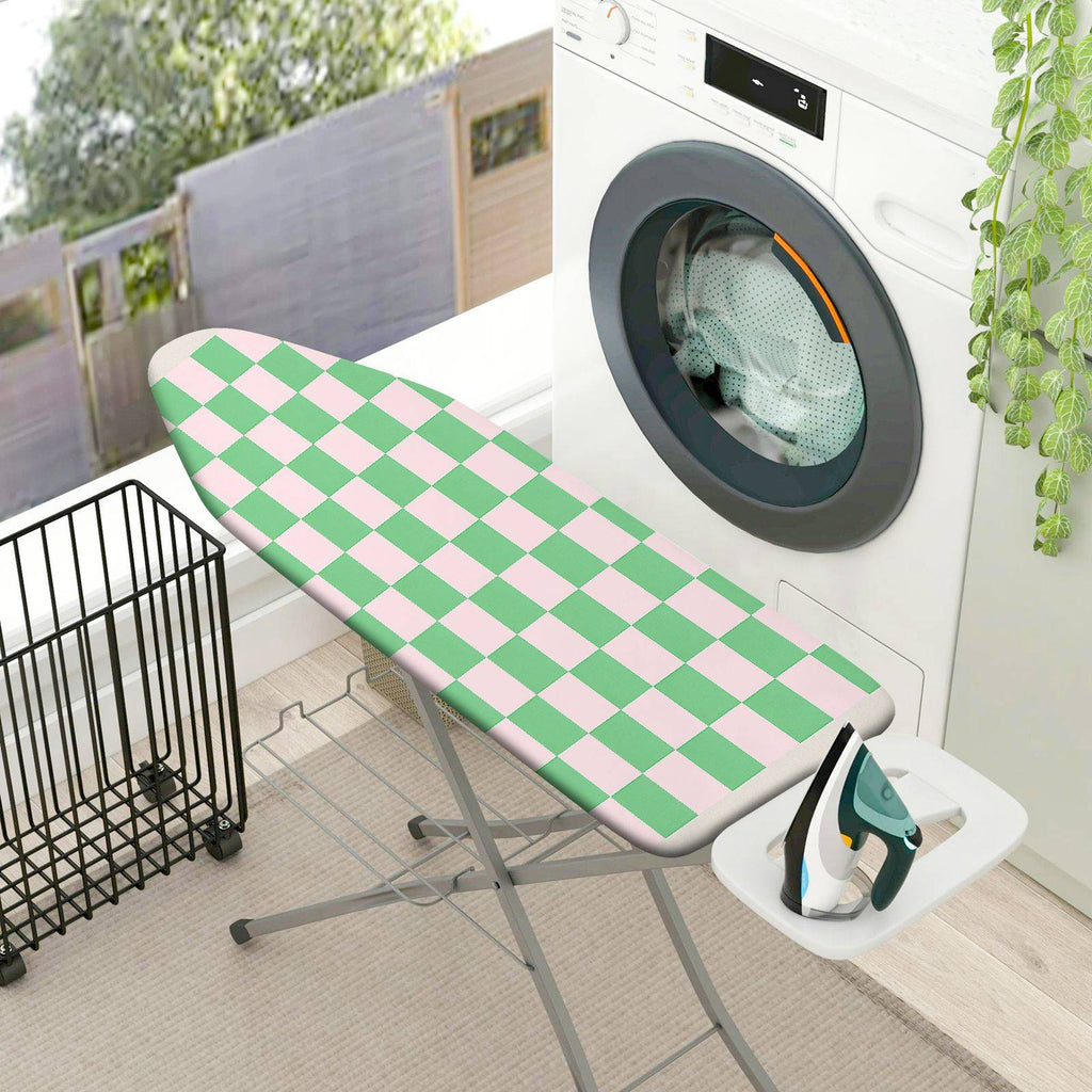 1-Piece Checkerboard Pattern Green Pink  Ironing Board Cover, Universal Size, Without Board