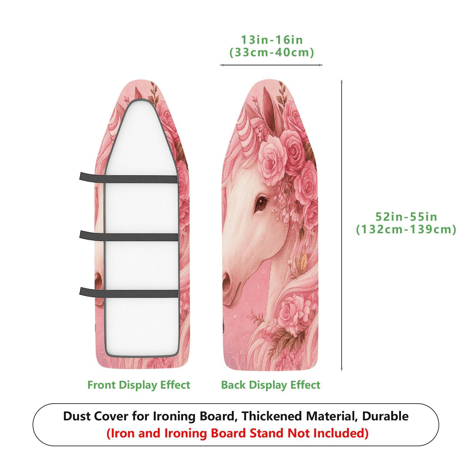 1-Piece Unicorn Floral Pink  Ironing Board Cover, Universal Size, Without Board