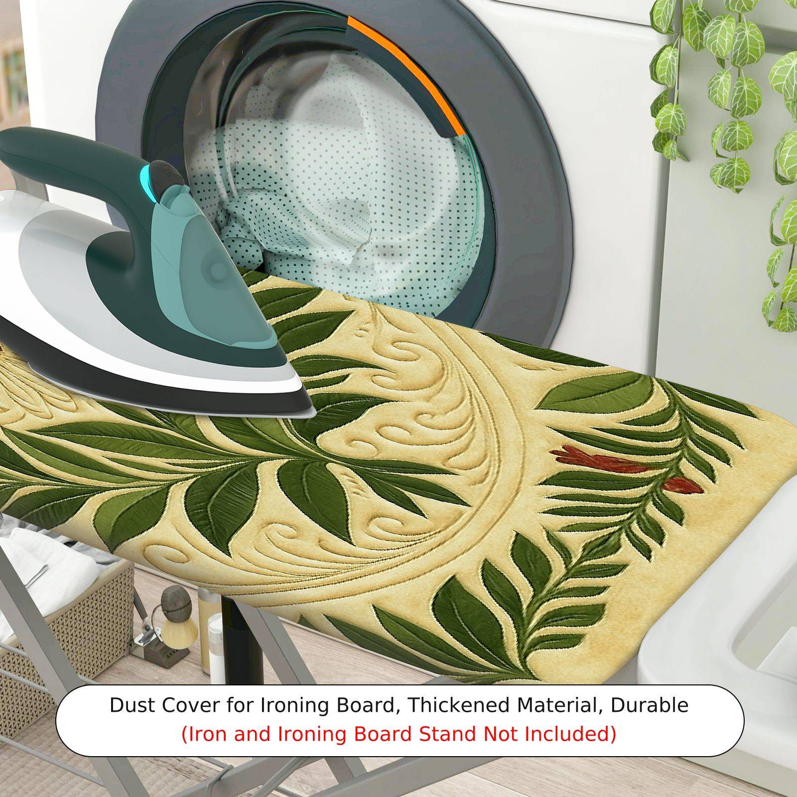1-Piece Floral Leaf Pattern Beige Green  Ironing Board Cover, Universal Size, Without Board
