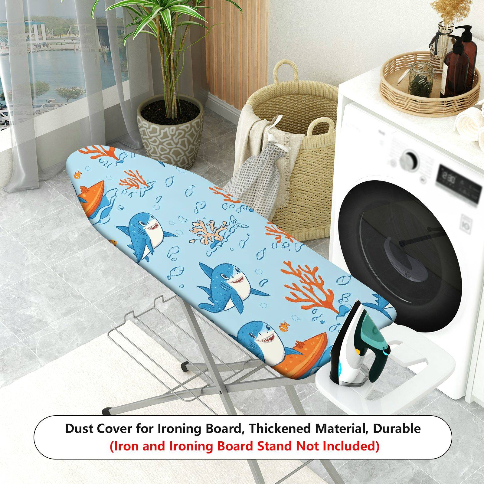 1-Piece Shark Coral Ocean  Ironing Board Cover, Universal Size, Without Board