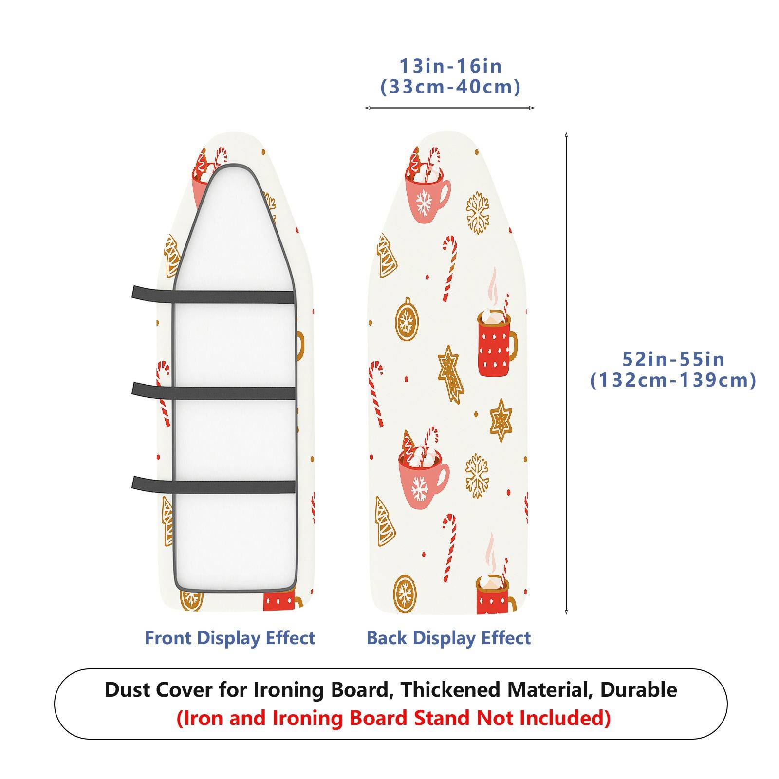 1-Piece Christmas Candy Cane Hot Cocoa  Ironing Board Cover, Universal Size, Without Board